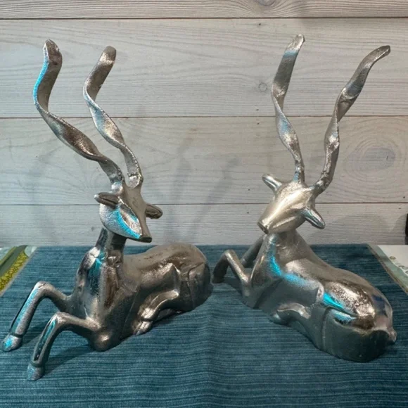 Vintage Silver Metal Gazelle Large Figurines Home Decor Christmas Decor